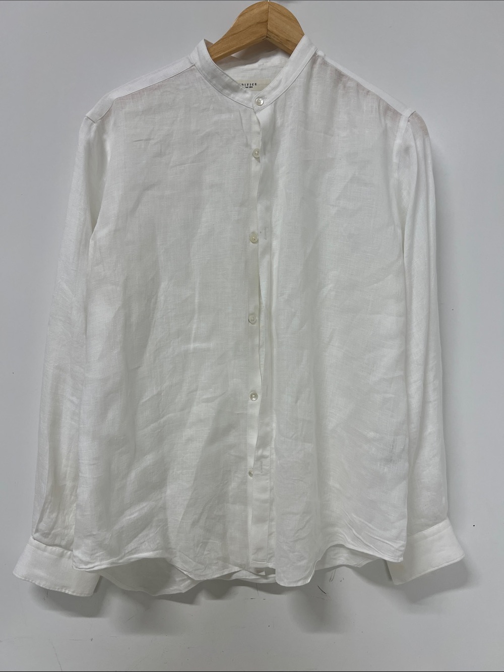Edifice Depuis 1994 Button Down, Linen, White, Band Collar, Large, Long Sleeve